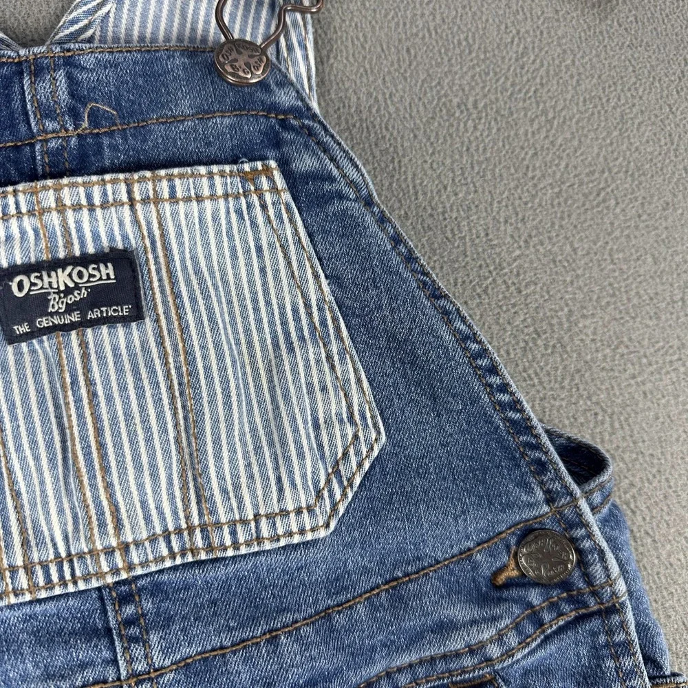 OshKosh Bgosh Denim Overalls Kids 4T Blue Hickory Stripe Bib Carpenter Dungarees